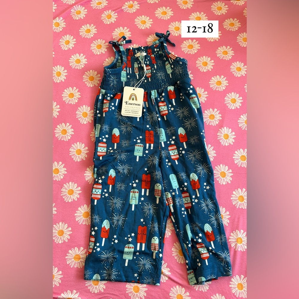 Patriotic spaghetti romper bamboo